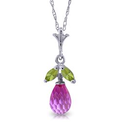 ALARRI 1.7 CTW 14K Solid White Gold Necklace Pink Topaz Peridot