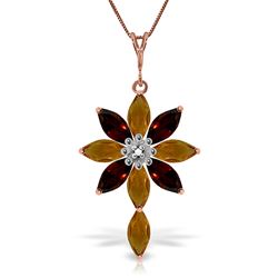 ALARRI 14K Solid Rose Gold Necklace w/ Diamond, Citrines & Garnets