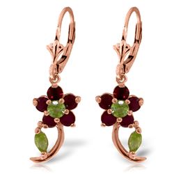 ALARRI 1.72 Carat 14K Solid Rose Gold Flower Drop Ruby Peridot Earrings