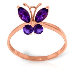 ALARRI 0.6 Carat 14K Solid Rose Gold Butterfly Ring Natural Purple Amethyst