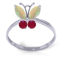 ALARRI 0.7 CTW 14K Solid White Gold Butterfly Ring Opal Ruby
