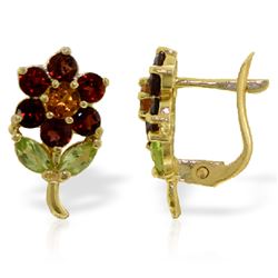 ALARRI 2.12 Carat 14K Solid Gold Flower Stud Earrings Garnet, Citrine Peridot
