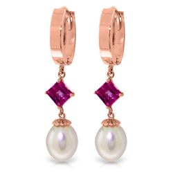 ALARRI 9.5 Carat 14K Solid Rose Gold Hoop Earrings Natural Pearl Pink Topaz
