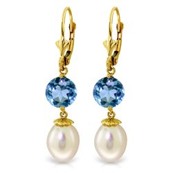 ALARRI 11.1 Carat 14K Solid Gold Blue Orchid Blue Topaz Pearl Earrings