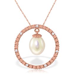 ALARRI 14K Solid Rose Gold Diamonds & Pearl Circle Of Love Necklace