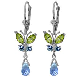 ALARRI 2.74 Carat 14K Solid White Gold Butterfly Earrings Peridot & Blue Topaz