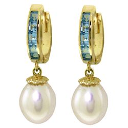 ALARRI 9.3 CTW 14K Solid Gold Hoop Earrings Blue Topaz Pearl