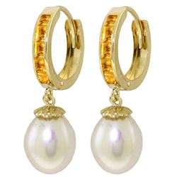 ALARRI 9.3 CTW 14K Solid Gold Hoop Earrings Citrine Pearl