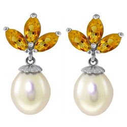 ALARRI 9.5 CTW 14K Solid White Gold Dangling Earrings Pearl Citrine