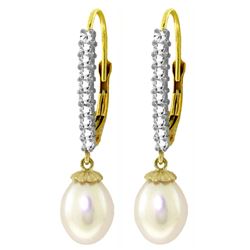 ALARRI 8.3 Carat 14K Solid Gold Leverback Earrings Natural Diamond Pearl