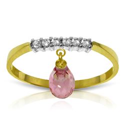 ALARRI 1.45 Carat 14K Solid Gold Ring Natural Diamond Dangling Pink Topaz