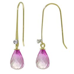 ALARRI 1.38 Carat 14K Solid Gold Fish Hook Earrings Diamond Pink Topaz