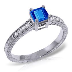 ALARRI 0.65 Carat 14K Solid White Gold Languid Elegance Blue Topaz Diamond Ring