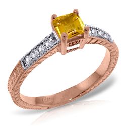 ALARRI 14K Solid Rose Gold Ring w/ Natural Diamonds & Citrine