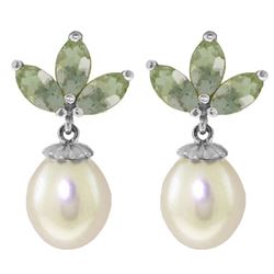 ALARRI 9.5 Carat 14K Solid White Gold Dangling Earrings Pearl Green Amethyst
