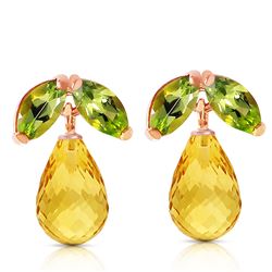 ALARRI 14K Solid Rose Gold Stud Earrings w/ Peridots & Citrines