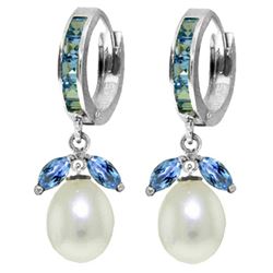 ALARRI 10.3 Carat 14K Solid White Gold Love Pearl Blue Topaz Pearl Earrings