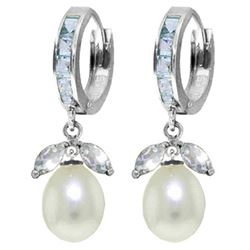 ALARRI 10.3 Carat 14K Solid White Gold Pearl Lover Aquamarine Pearl Earrings