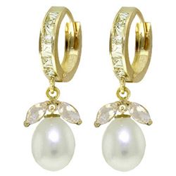 ALARRI 10.3 Carat 14K Solid Gold Majorca White Topaz Pearl Earrings