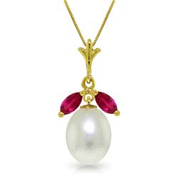 ALARRI 4.5 CTW 14K Solid Gold Necklace Natural Pearl Ruby