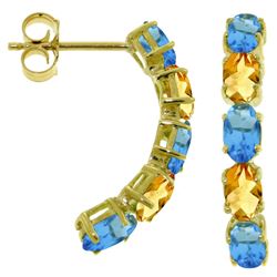 ALARRI 2.5 Carat 14K Solid Gold Earrings Natural Blue Topaz Citrine