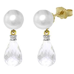 ALARRI 6.6 Carat 14K Solid Gold Stud Earrings Diamond, White Topaz Pearl