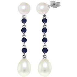 ALARRI 11 Carat 14K Solid White Gold Chandelier Earrings Sapphire Pearl
