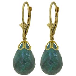 ALARRI 29.6 CTW 14K Solid Gold Leverback Earrings Briolette Emerald