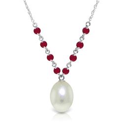 ALARRI 5 Carat 14K Solid White Gold Necklace Natural Rubys Pearl