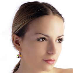 ALARRI 14K Solid Rose Gold Leverback Earrings w/ Multi Gemstones & Diamond