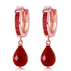 ALARRI 14K Solid Rose Gold Hoop Earrings w/ Dangling Rubies