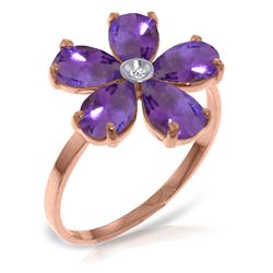 ALARRI 14K Solid Rose Gold Ring w/ Natural Diamond & Purple Amethysts