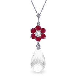 ALARRI 2.78 Carat 14K Solid White Gold Necklace Ruby, White Topaz Diamond