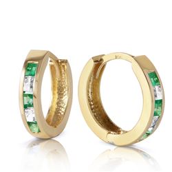ALARRI 1.26 CTW 14K Solid Gold Hoop Earrings Natural Emerald White Topaz