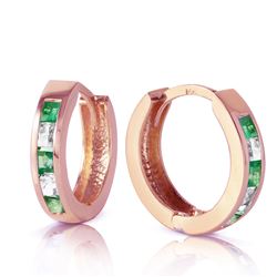 ALARRI 1.26 Carat 14K Solid Rose Gold Hoop Earrings Natural Emerald Rose Topaz