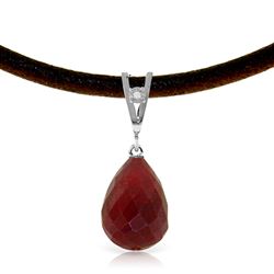 ALARRI 15.51 Carat 14K Solid White Gold Leather Necklace Diamond Ruby