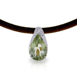 ALARRI 6 Carat 14K Solid White Gold Leather Necklace Green Amethyst