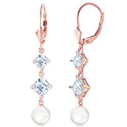 ALARRI 14K Solid Rose Gold Chandelier Earrings w/ Aquamarines & Pearls