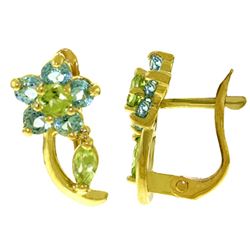 ALARRI 1.72 CTW 14K Solid Gold Flora Blue Topaz Peridot Clip Earrings