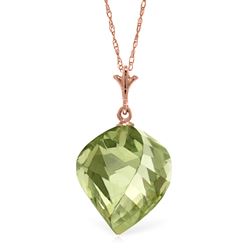 ALARRI 13 Carat 14K Solid Rose Gold Necklace Twisted Briolette Green Amethyst