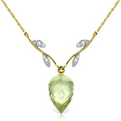 ALARRI 9.52 Carat 14K Solid Gold Necklace Diamond Briolette Green Amethyst