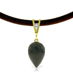 ALARRI 12.26 Carat 14K Solid Gold Leather Necklace Diamond Black Spinel