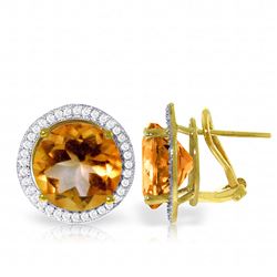 ALARRI 12.4 CTW 14K Solid Gold French Clips Earrings Diamond Citrine
