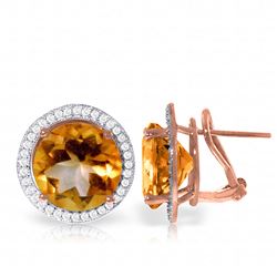 ALARRI 12.4 CTW 14K Solid Rose Gold French Clips Earrings Diamond Citrine