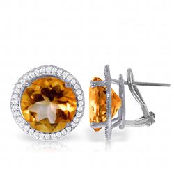 ALARRI 12.4 Carat 14K Solid White Gold French Clips Earrings Diamond Citrine