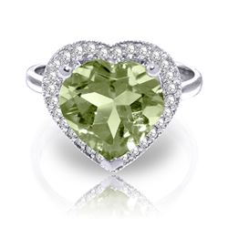 ALARRI 3.24 Carat 14K Solid White Gold Ring Diamond Heart Green Amethyst