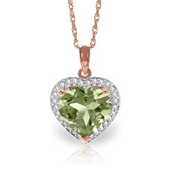 ALARRI 3.39 Carat 14K Solid Rose Gold Elizabeth Green Amethyst Diamond Necklace