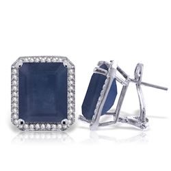 ALARRI 13.2 Carat 14K Solid White Gold French Clips Earrings Diamond Sapphire