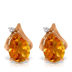 ALARRI 3.26 Carat 14K Solid Rose Gold Stud Earrings Diamond Citrine
