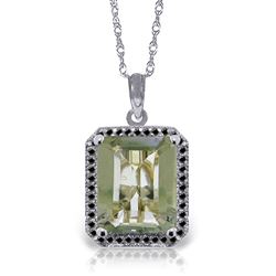 ALARRI 14K Solid White Gold Necklace w/ Natural Black Diamonds & Green Amethyst